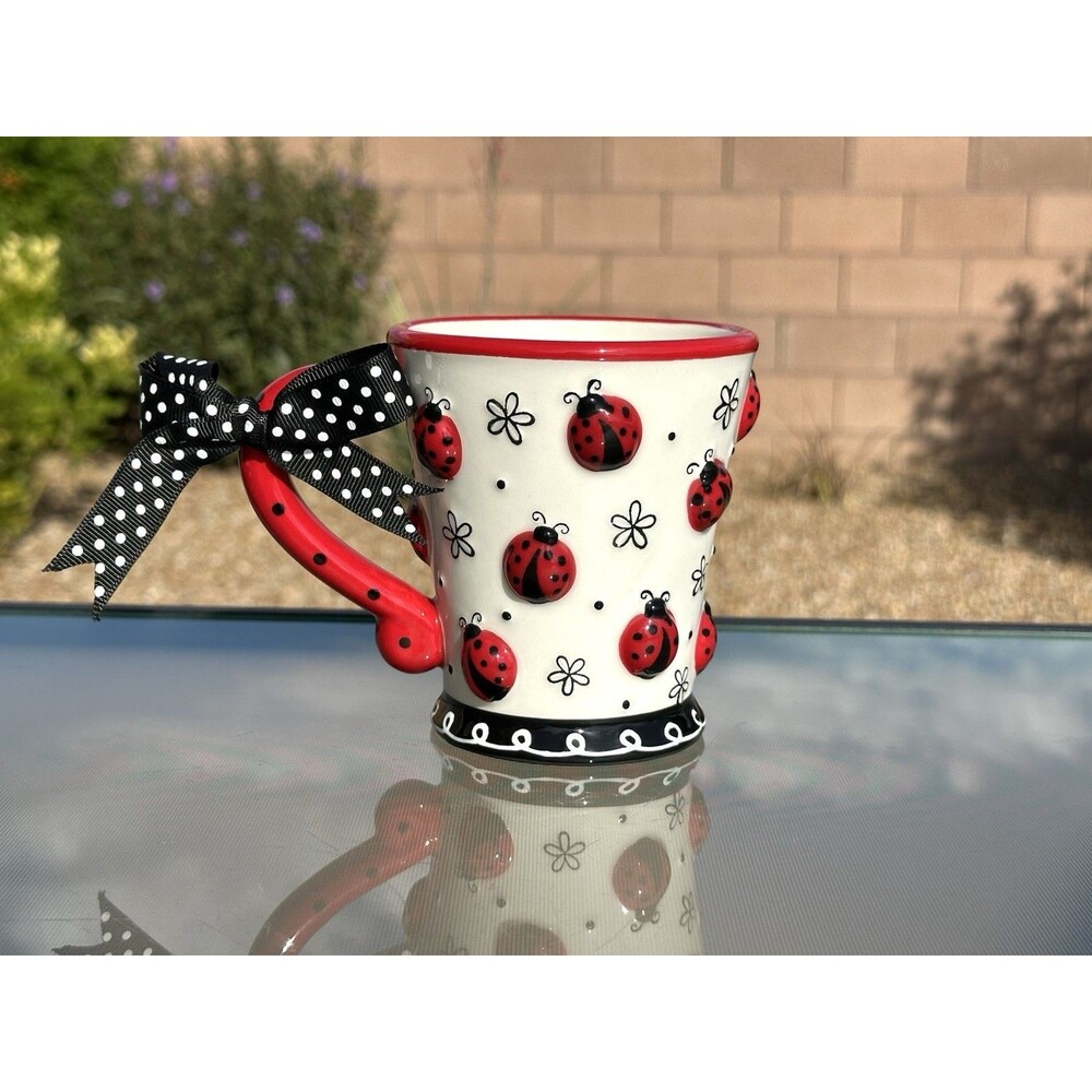 Adorable Ladybug 10 oz Coffee Mug/cup with Dotted Bow Great Gift For Lady Bug